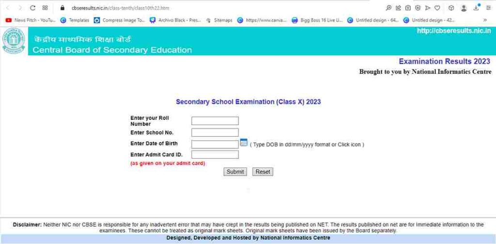 CBSE Secondary School examination class 10th 2023 result