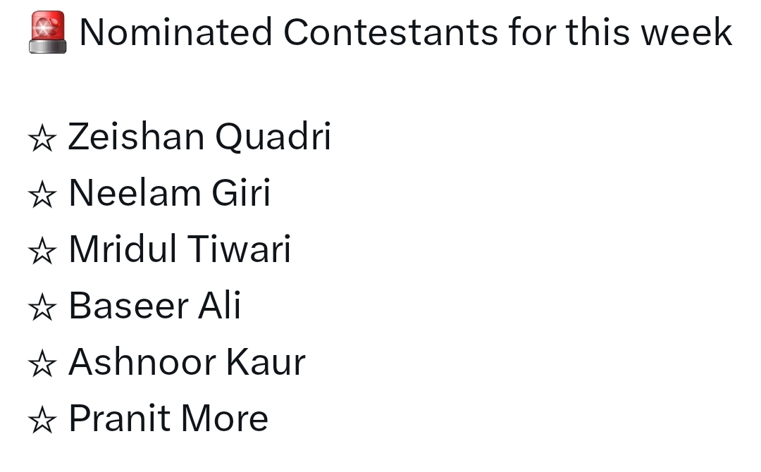 Nominated Contestants 5th October 2025